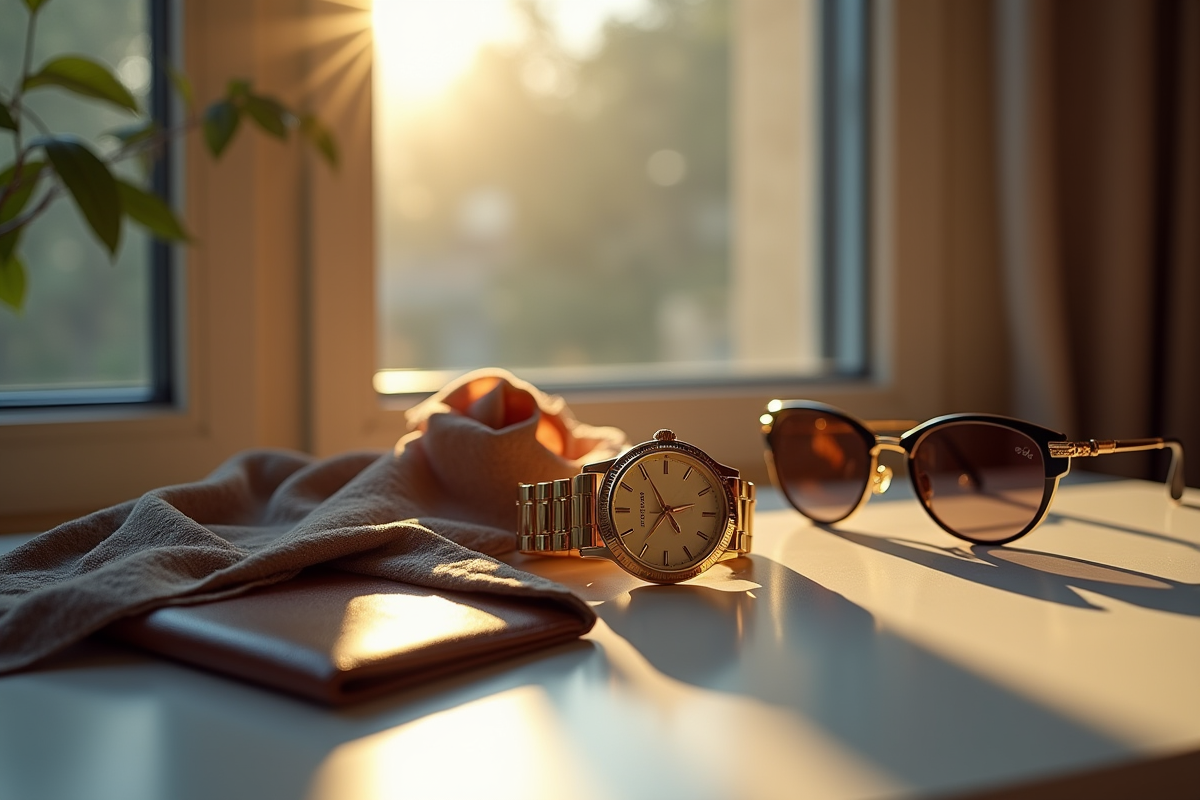 Affichage élégant d'accessoires de luxe sur une table