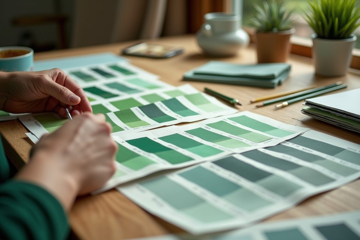 Echantillons de peinture et tissus verts pour design 2025