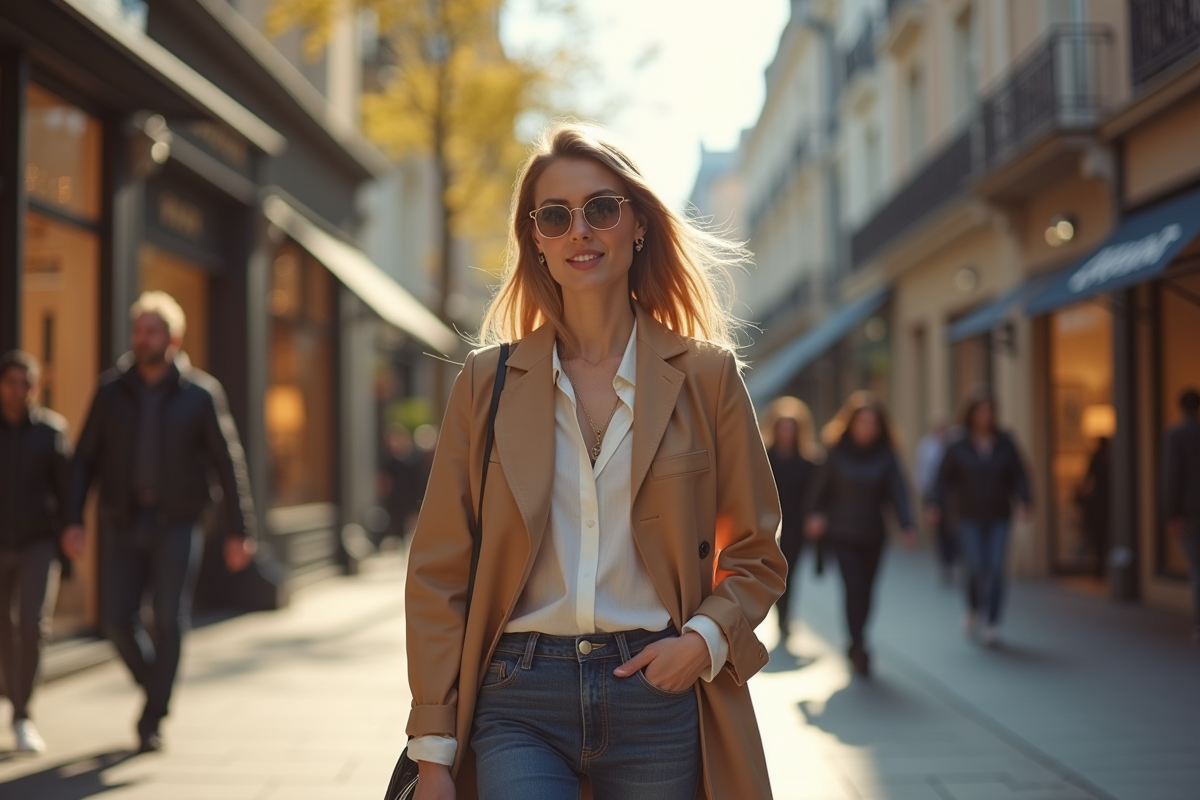 Femme élégante marchant dans la rue urbaine mode