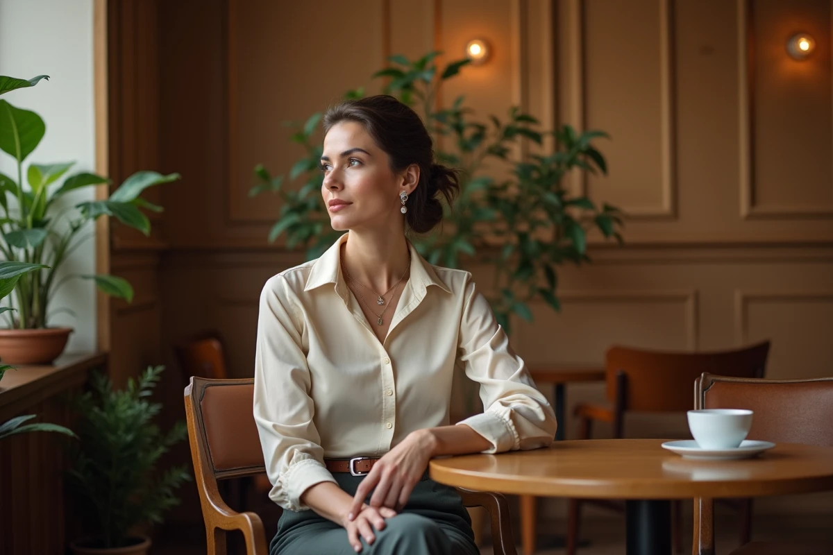 Femme en intérieur dans un café avec style vintage moderne