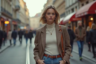 Femme élégante en style vintage et moderne en ville