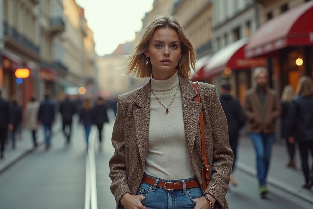 Femme élégante en style vintage et moderne en ville