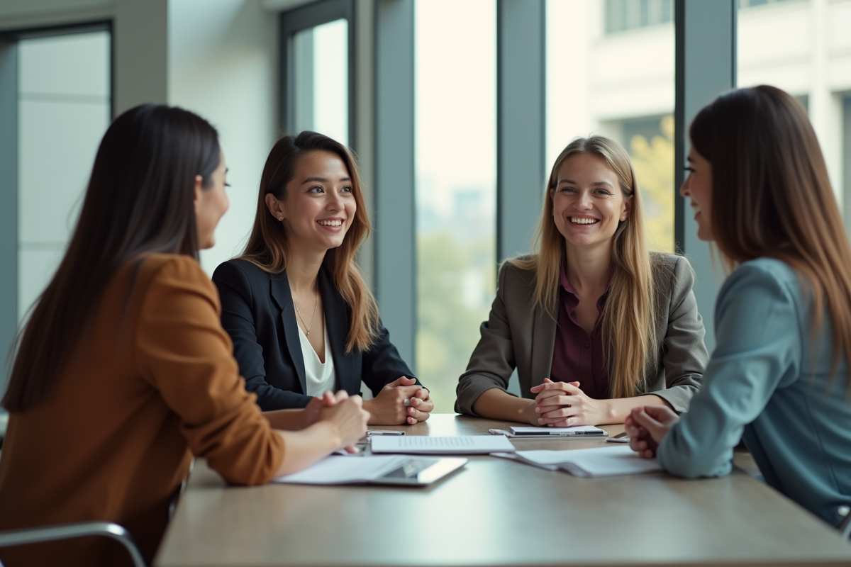 Groupe de femmes discutant dans un espace de travail lumineux