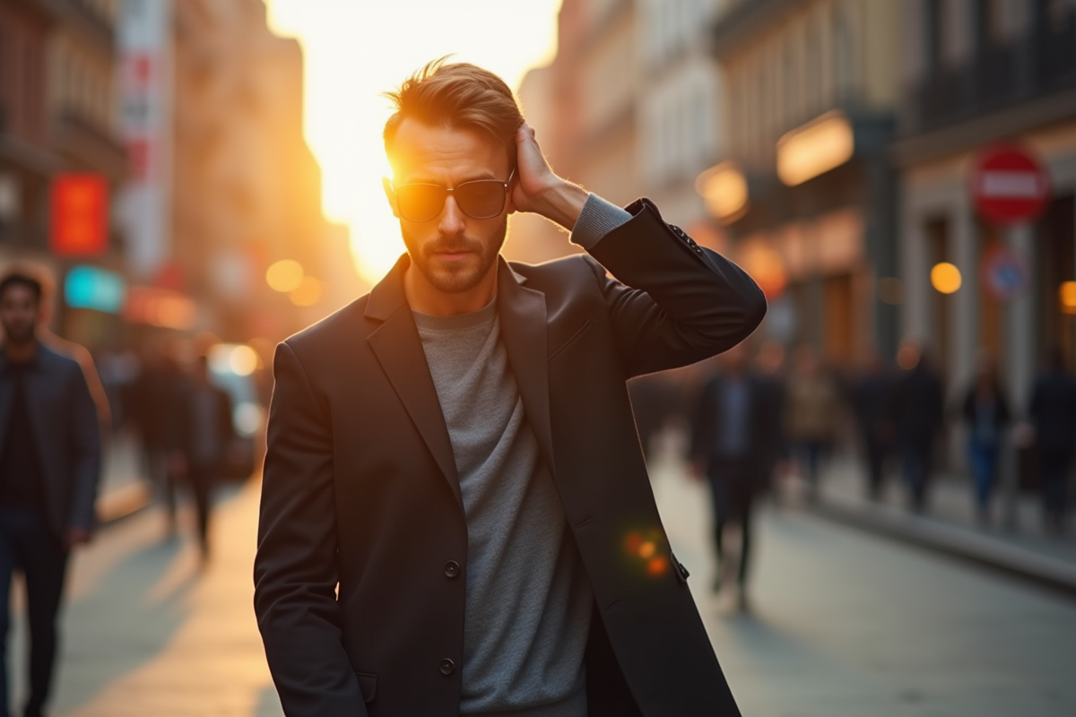 Homme élégant marchant dans la ville après une coupe de cheveux