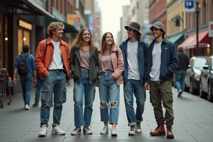 Jeunes adultes en mode street 2003 dans la ville