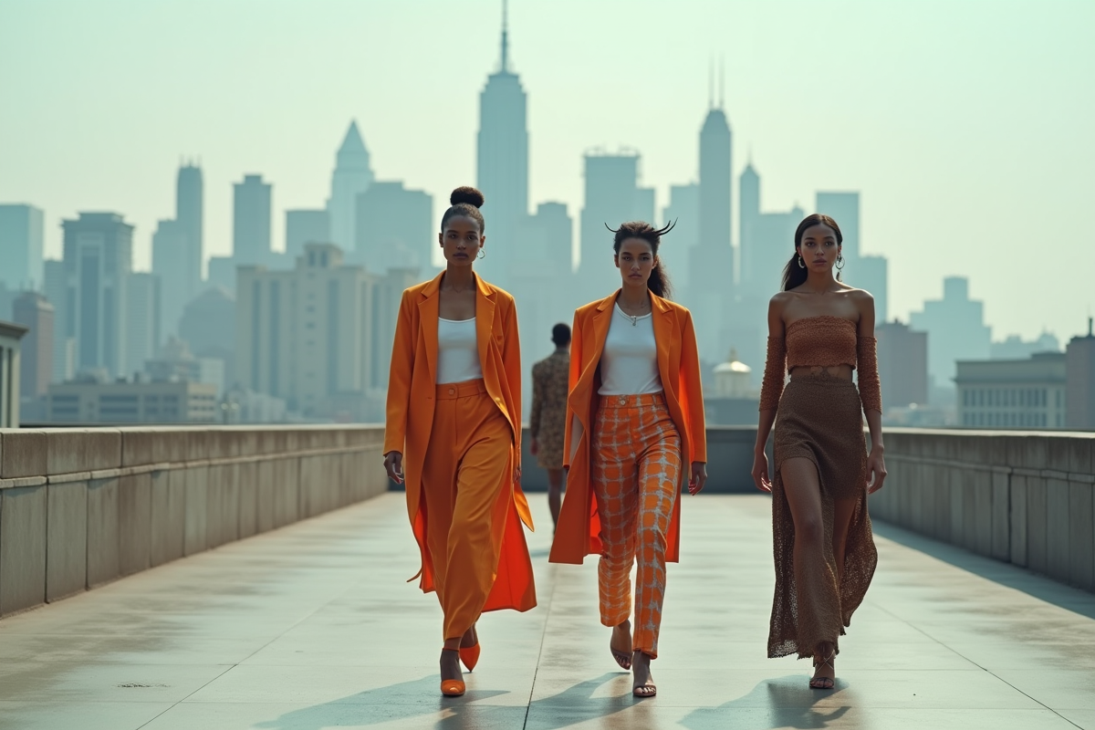 Modèles en tenue avantgarde sur un toit urbain